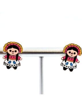 Sterling Silver and Enamel Post Earrings Mexican Lelé